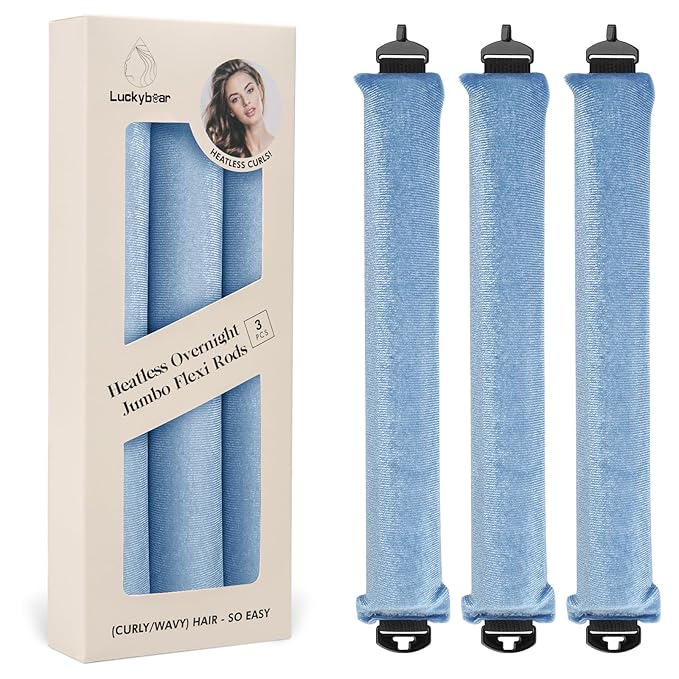 Overnight Heatless Hair Curler Rods Jumbo Satin Flexi Rods for Heatless Overnight Curls, Soft No-Heat Hair Styling Tools for All Hair Types, 3pcs Blue
