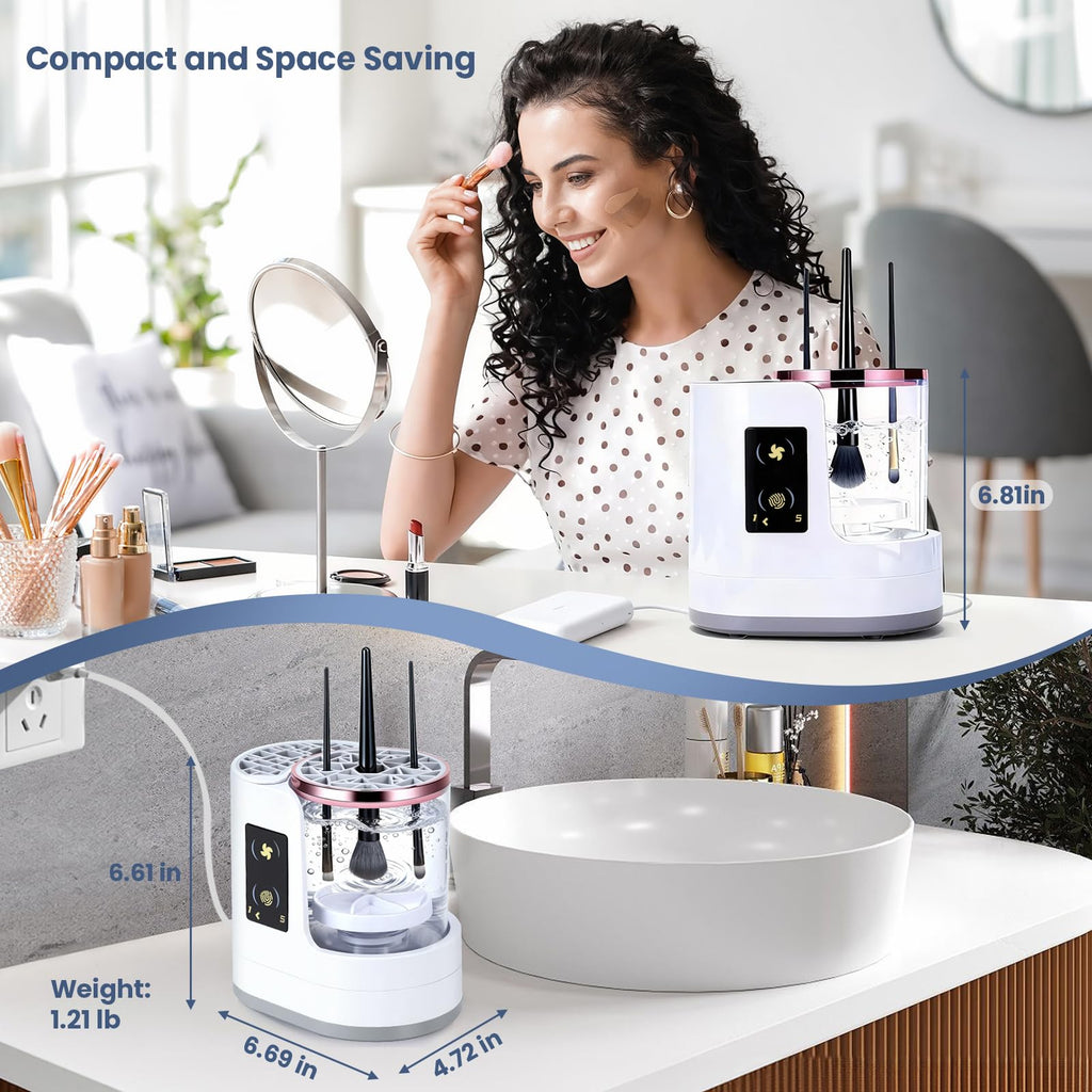 Electric Makeup Brush Cleaner Machine, 3-in-1 Cleaner, Dryer & Storage