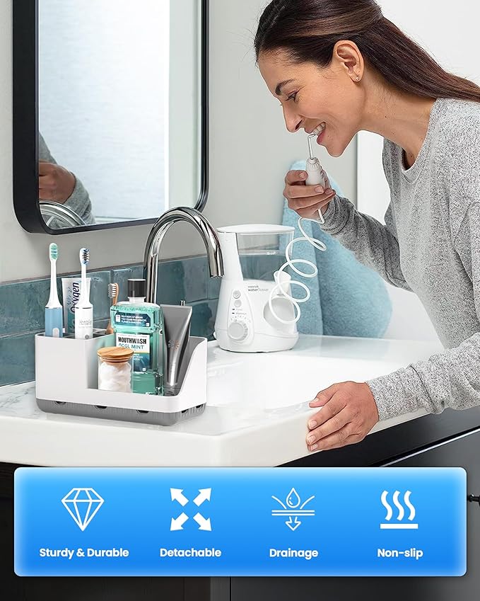 Homtalker Toothbrush Holders for Bathroom Counter - Detachable Bathroom Organizer and Storage Electric Toothbrush and Toothpaste Holder, Bathroom Decor Accessories for Countertop, Shower, Sink