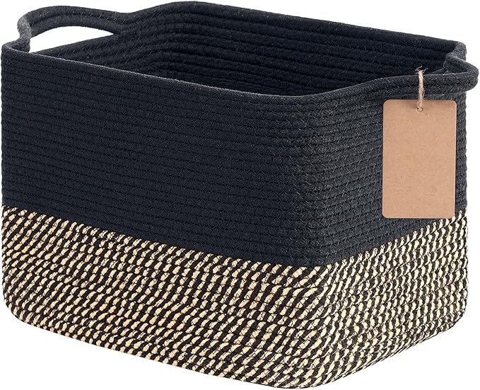 Goodpick Extra Large Woven Rope Storage Basket, Rectangle, Light Gray