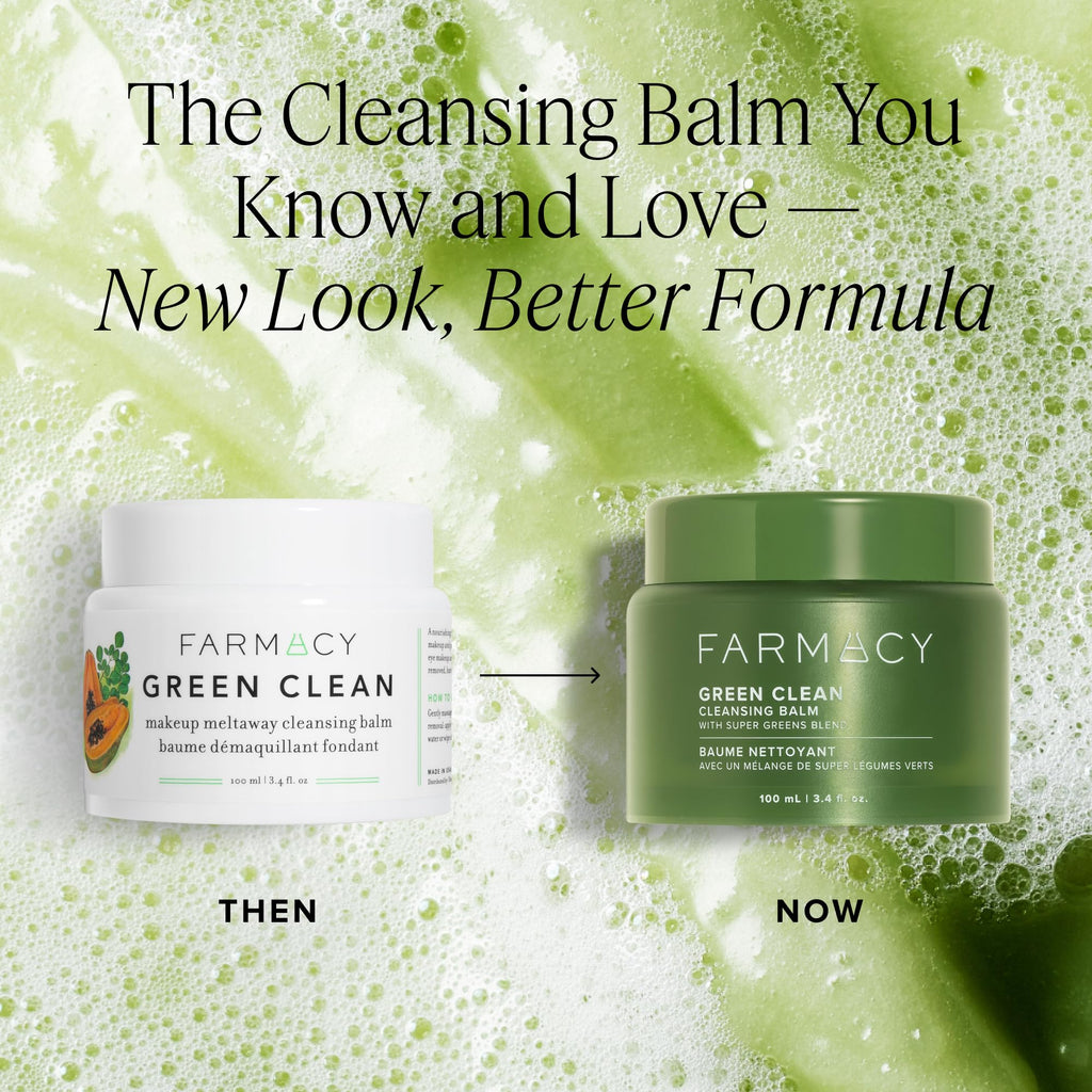 Farmacy Makeup Remover Cleansing Balm - Green Clean Waterproof Makeup Remover Balm + Oil Cleanser for Face - Gently Melts Make Up + SPF - Hydrates + Softens Skin with Super Greens + Papaya (200ml)