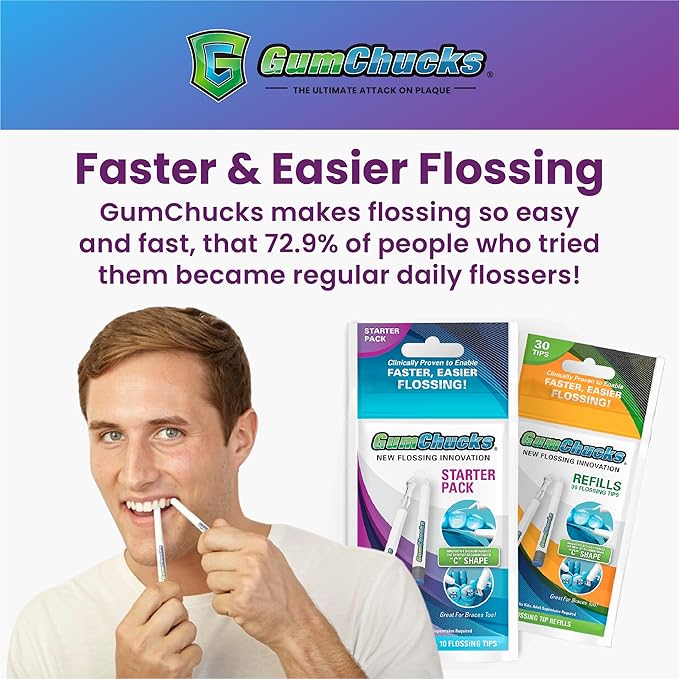 GumChucks Floss for Teeth - Flossing for Kids and Adults - Orthodontic Flossers for Braces - Dental Gum Floss Picks for All Ages (Grey Argyle - Count Plaqula)