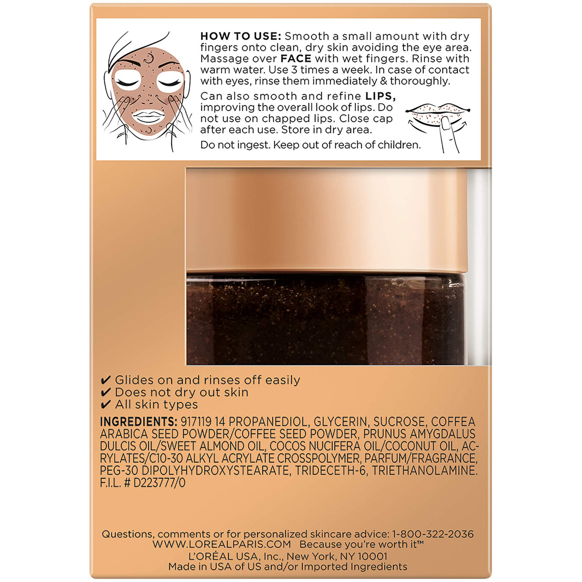 L'oreal Paris Skin Care Pure Sugar Face Scrub With Kona Coffee To Instantly Resurface & Energize for Soft Glowing Skin, 1.7 Ounce