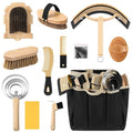Abbylike 12 Pieces Horse Grooming Kit with Organizer Tote Bag Tack Room Supplies Horse Brush Sets Equine Care Cleaning Kit Shedding Grooming Massaging Tools (Khaki and Black)