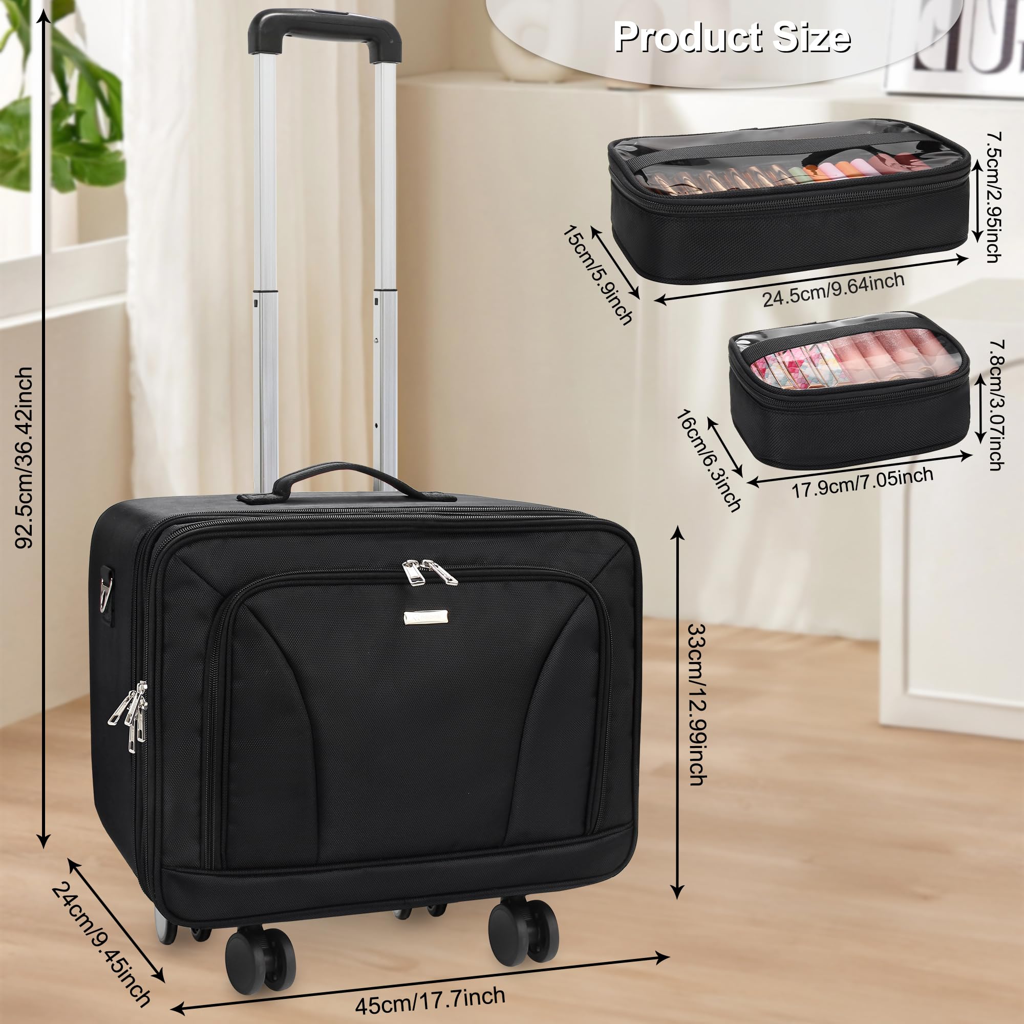 MONSTINA Rolling Makeup Train Case, Cosmetology Case on Wheels Makeup Artist Bag Professional Cosmetics Beauty Hairdresser Bag Hairstylist Cosmetic Bag with 4 Bags Extra Large Makeup Bag with Wheels