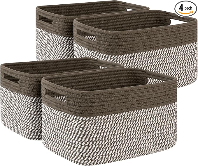 SIXDOVE 4 Pack Storage Baskets for Organizing, Woven Baskets for Shelves - Perfect for Toys, Books, Towels, and Clothes, Durable Gift Basket Bins Toy Storage, 12.7''Lx9''Wx7.8''H, Green & White