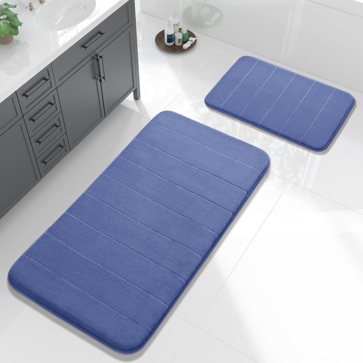 Yimobra Memory Foam Bathroom Mat Set, 24 x 17 & 24 x 20 in, Navy Blue