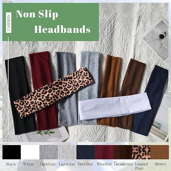 9 Pack Headbands For Women Non Slip Elastic Womens Headbands Head Bands For Women's Hair Soft Cotton Cloth Fashion Headband For Daily Workout Sports Running Yoga
