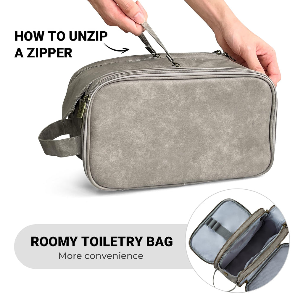 Elviros Toiletry Bag for Men, Large Travel Shaving Dopp Kit Water-resistant Bathroom Toiletries Organizer PU Leather Cosmetic Bags