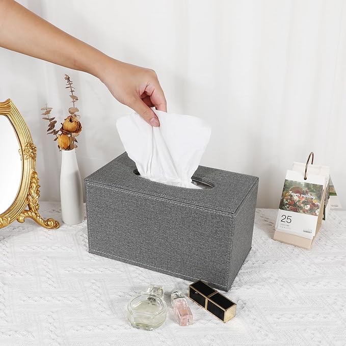Sumnacon Tissue Box Cover Rectangular Tissue Box Holder Linen Tissue Box with Magnetic Bottom Decorative Grey Tissue Box for Bathroom Toilet Living Room Table Desk Office Car, Large