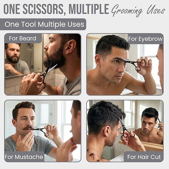 WAJEES Beard & Mustache Scissors –5" Stainless Steel Grooming Kit with Case