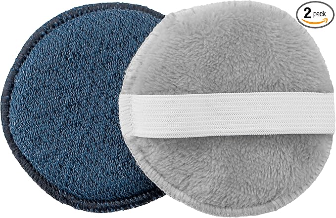 S&T INC. Face Scrubber, Dual-Sided Face Exfoliator with Elastic Strap, Facial Cleansing Pads and Makeup Remover, 3.3 Inch Diameter, 2 Pack, Navy and Grey