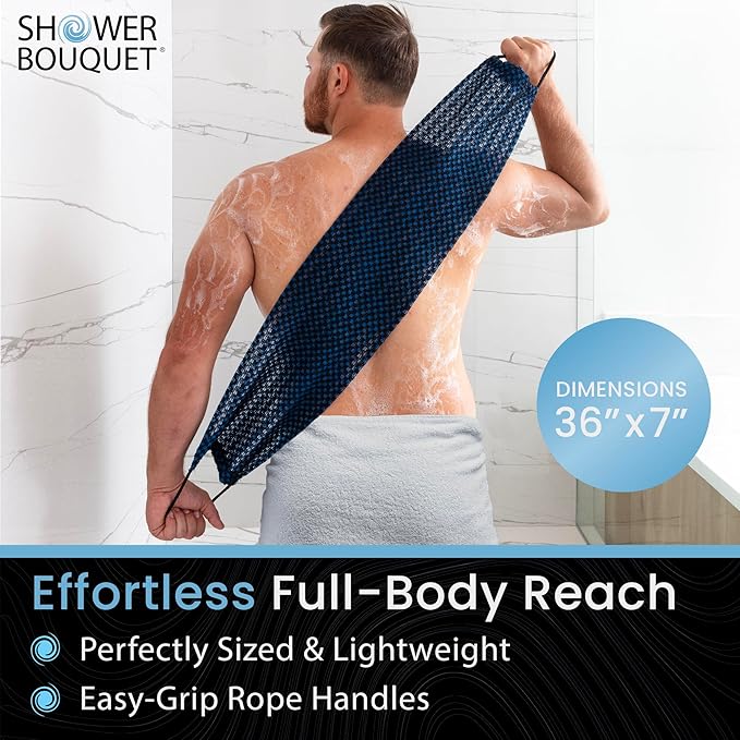 SHOWER BOUQUET Japanese-Exfoliating-Washcloth 2-Pack Charcoal & Silver Ion