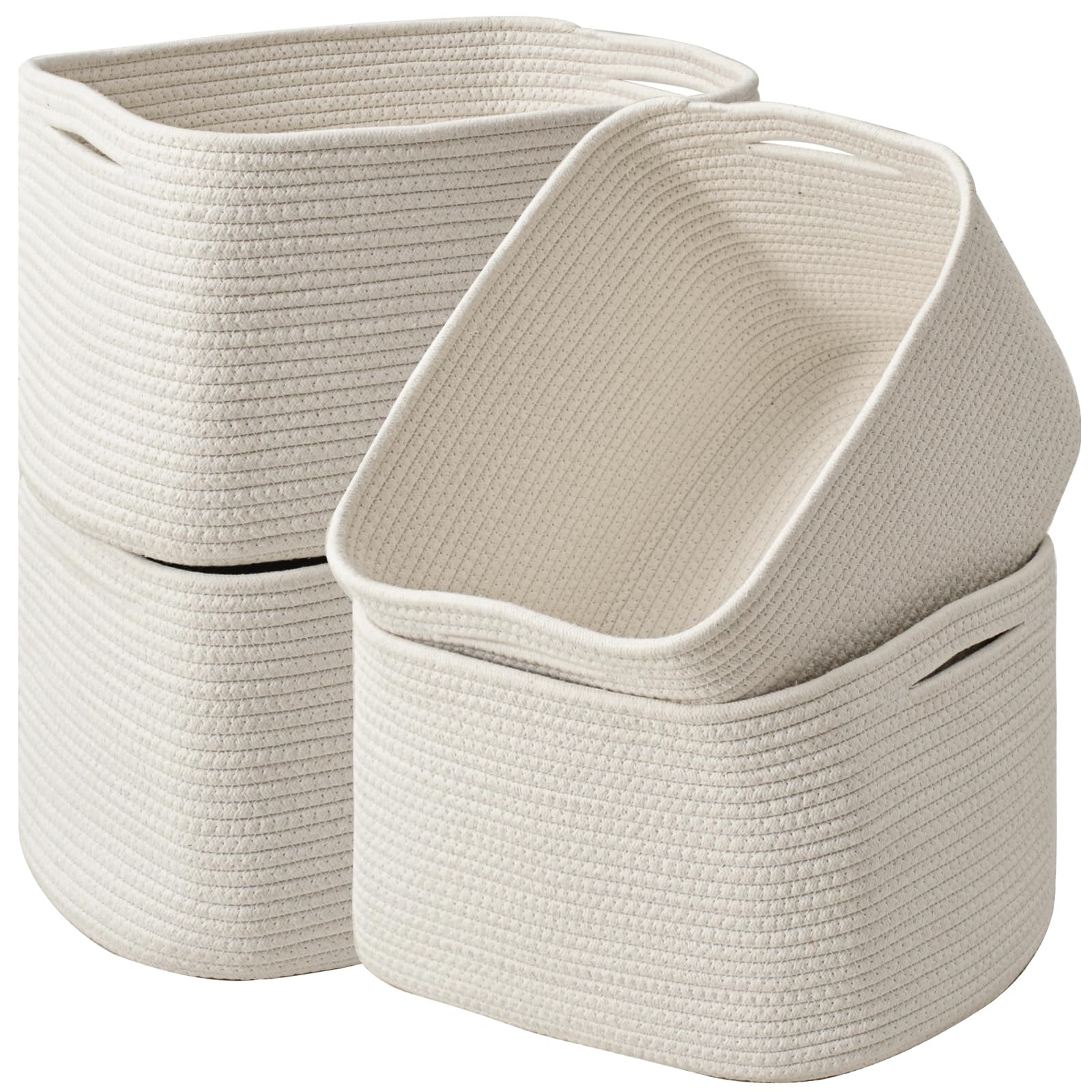ICERZCZ Storage Baskets for Organizing & Shelves, Woven Cotton Rope Organization Bins for Dog Toys, Clothes, Books, Nursery Organizer, 15"Lx11''Wx9.5''H, (4 Packs) Off White