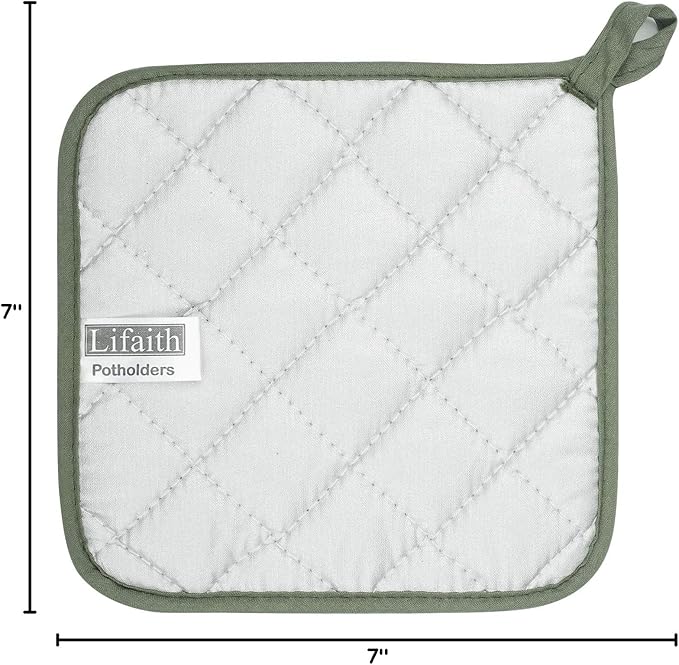 Lifaith Pot Holders for Kitchen, 100% Cotton Terry Pot Holder Set of 5, Heat Resistant Hot Pads for Cooking, Baking, Hot Dishes and Countertop Protection, Olive Green