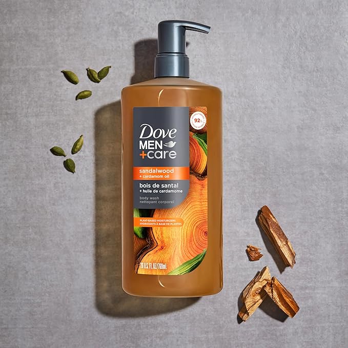 DOVE MEN Moisturizing Body Wash for Men, Sandalwood + Cardamom Oil, 26oz