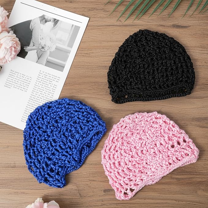 3-Pack Breathable Nylon Mesh Hair Nets for Women Soft Crochet Snood Cap for Sleeping, Salon, Shower & Food Service Silk Press, Wig, Bun & Daily Use Hair Cover