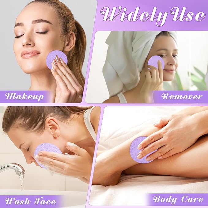 120 Pcs Facial Sponge Compressed, Luxiv Face Cleansing Sponge Estheticians Compressed Makeup Facial Sponge Round Wash Face Sponges for Women Compress Exfoliating Removal Sponge (Purple)