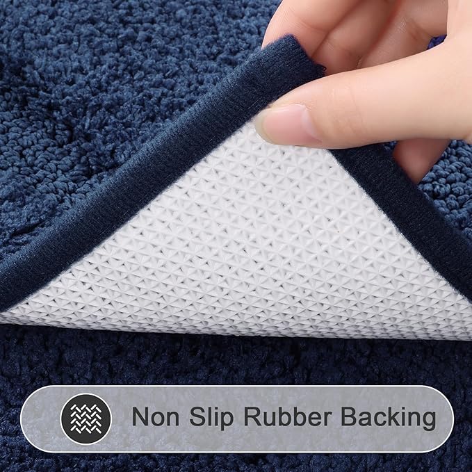 SHACOS Navy Blue Bathroom Rugs Sets 3 Piece Bath Mat U Shaped Toilet Rug