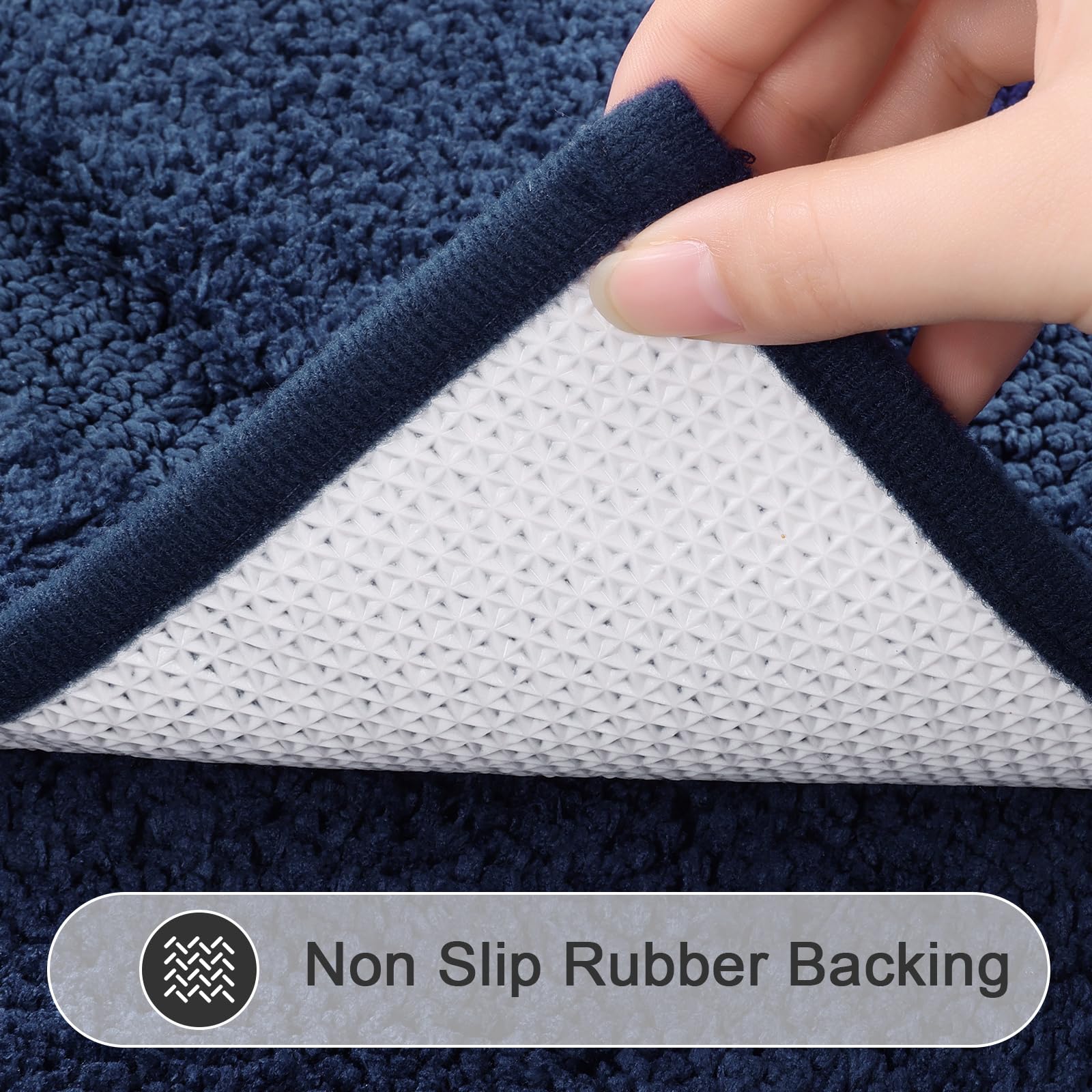 SHACOS Navy Blue Bathroom Rugs Sets 3 Piece Bath Mat U Shaped Toilet Rug