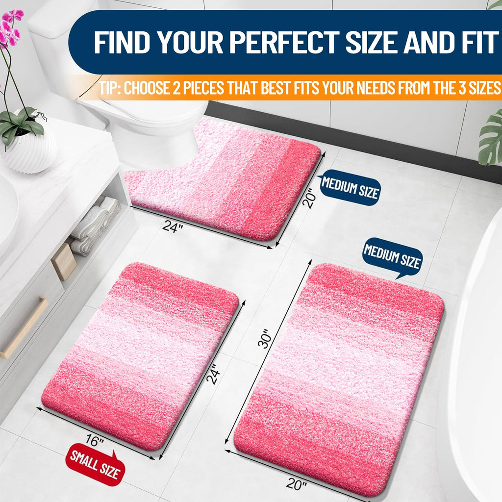 OLANLY Micorfiber Bathroom Rug Set 2 Piece, 24"x16"+U-Shaped 24"x20"