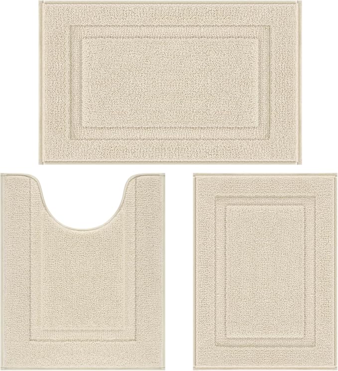 SHACOS Light Beige Bathroom Rugs Sets 3 Piece Bath Mat U Shaped Toilet Rug