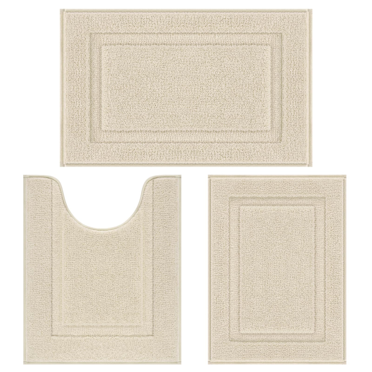 SHACOS Navy Blue Bathroom Rugs Sets 3 Piece Bath Mat U Shaped Toilet Rug