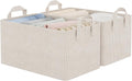 StorageWorks Storage Bins, Fabric Storage Bins for Shelves, Storage Baskets with Metal Frame, Closet Baskets and Bins with Handles, Khaki and Beige Stripes, 2-Pack