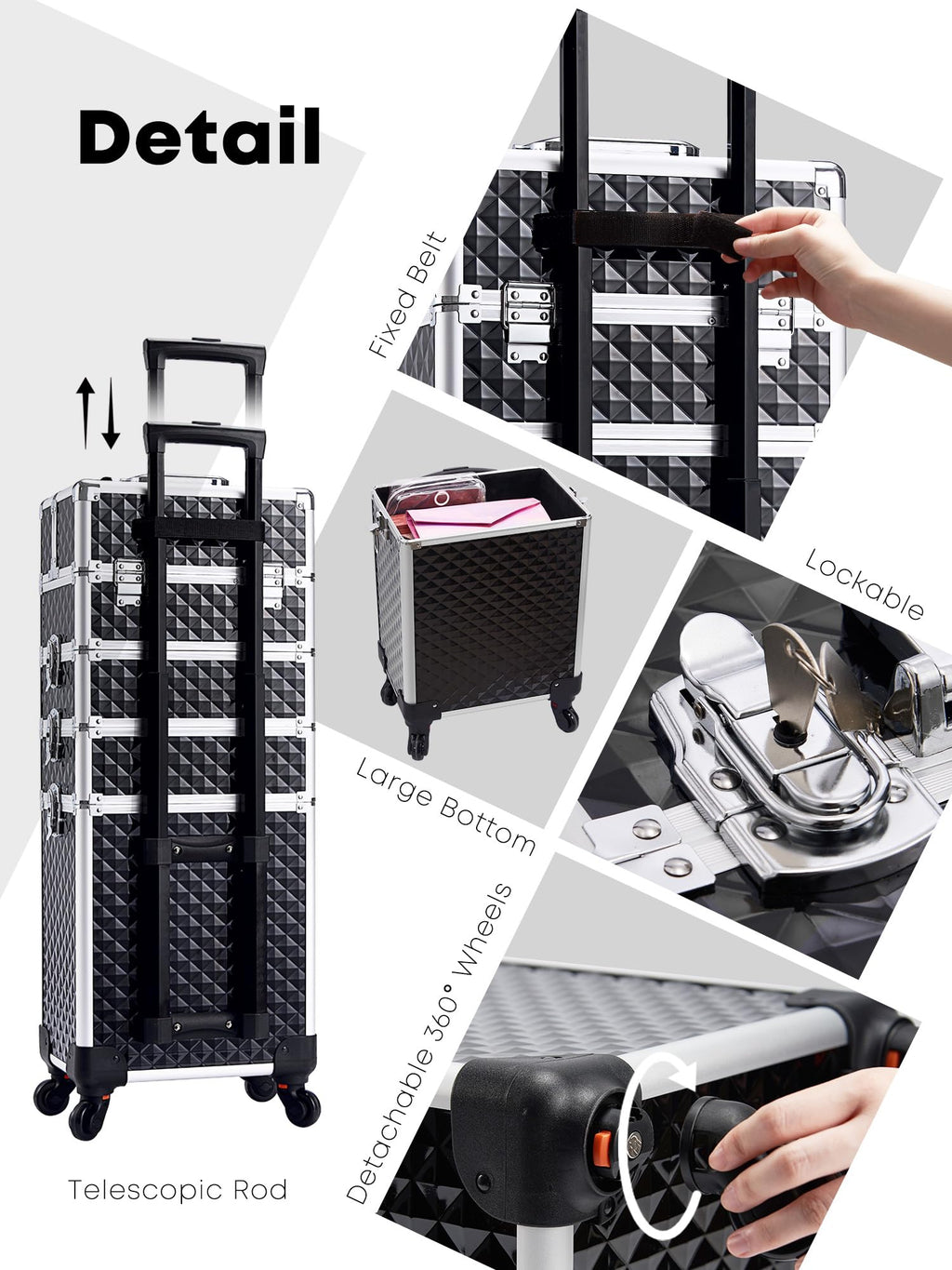 Adazzo 4-in-1 Cosmetology Case on Wheels Portable Rolling Makeup Train Case