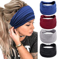 Huachi Wide Headbands for Women Black Stylish Head Wraps Boho Thick Hairbands Large African Sport Yoga Turban Headband Hair Accessories (Pack of 4)