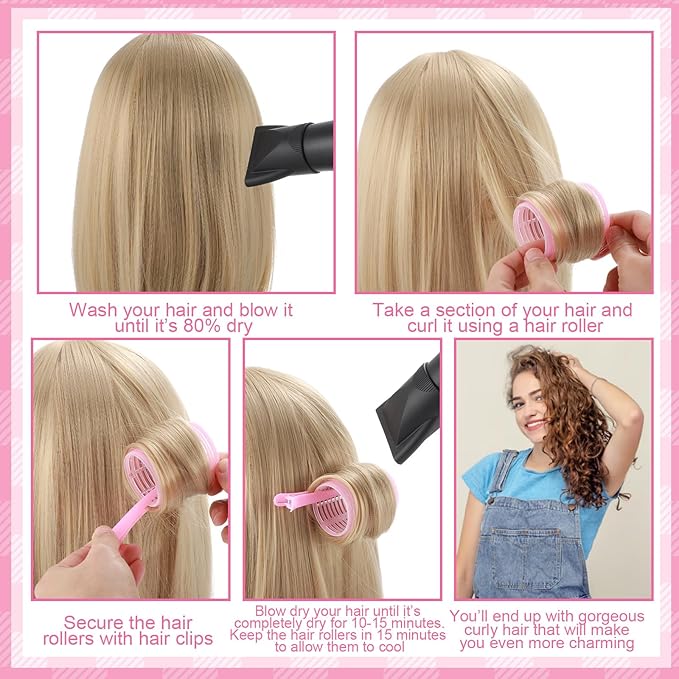 5 Sizes Self Grip Hair Rollers Set, 64 Pcs Rollers Hair Curlers with Clips Comb for Long Medium Short Hair (60 48 40 32 20mm), Multicolor
