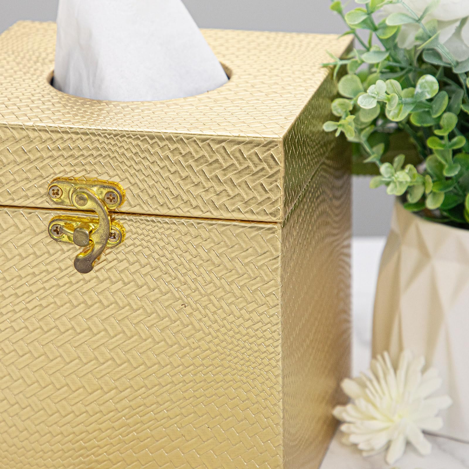 UPPER DECOR Gold Tissue Box Cover, Elegant Square Tissue Box Holder for Bathroom, Bedroom, and Office, Modern Decorative Tissue Box for Home Décor