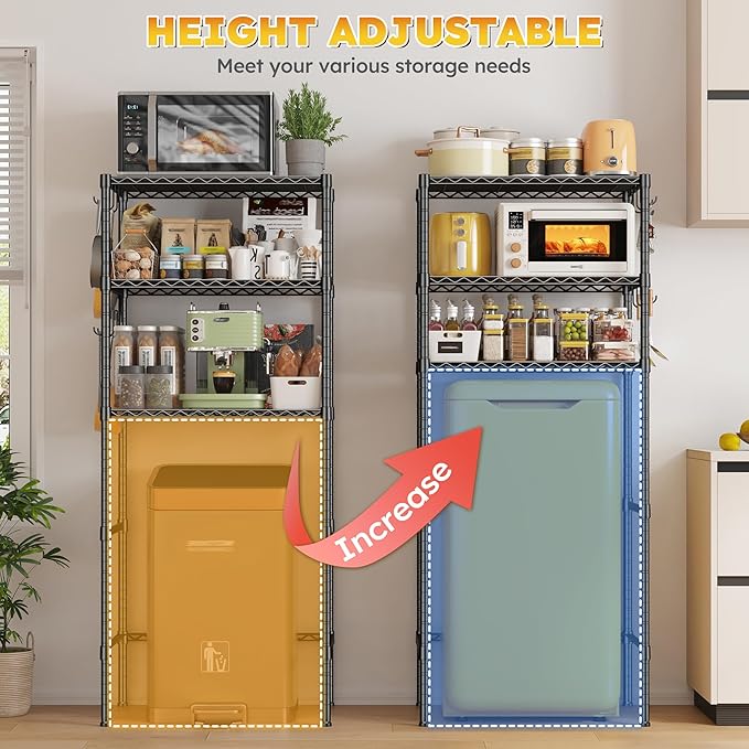 REIBII 3 Tier Mini Fridge Shelf with Storage for Dorm Adjustable Shelving Metal Storage Shelves Rack Mini Fridge and Microwave Stand for College Rooms Kitchen, Office, 65.36Hx18.1Dx26.38W, Black