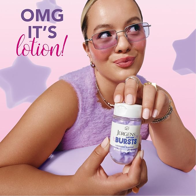 Jergens Lavender Lotion Bursts, Squishy Star-Shaped Moisturizer Bursts, Gifts for Teen Girls or Boys, 38 Ct