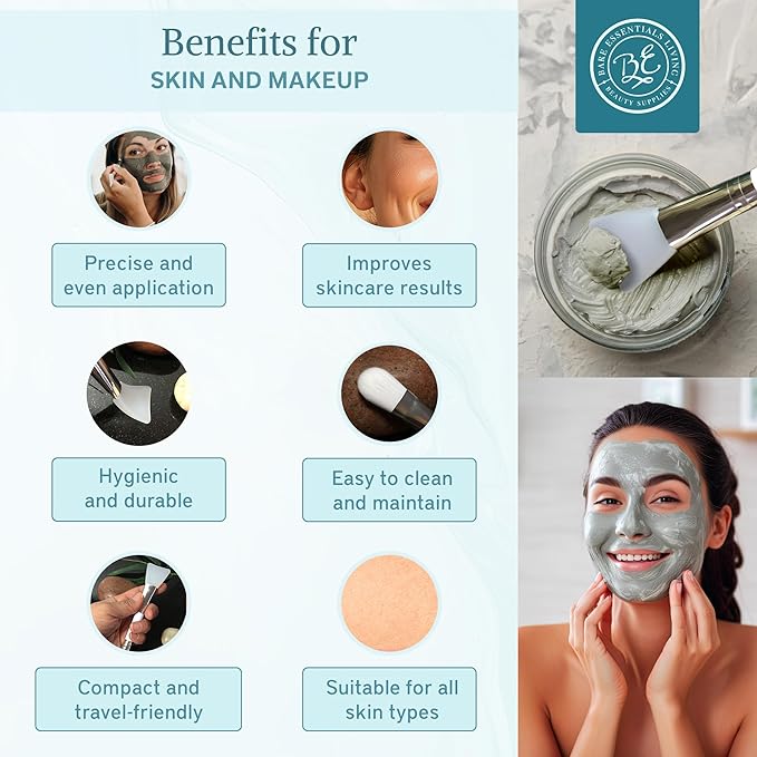 Bare Essentials Living Clay Face Mask Brush (3 Pack, Bamboo) Dual Soft Silicone Face Mask Applicator Brush Tool, Great Facial Essentials, Moisturizer Applicator & Skincare Brush for Facials