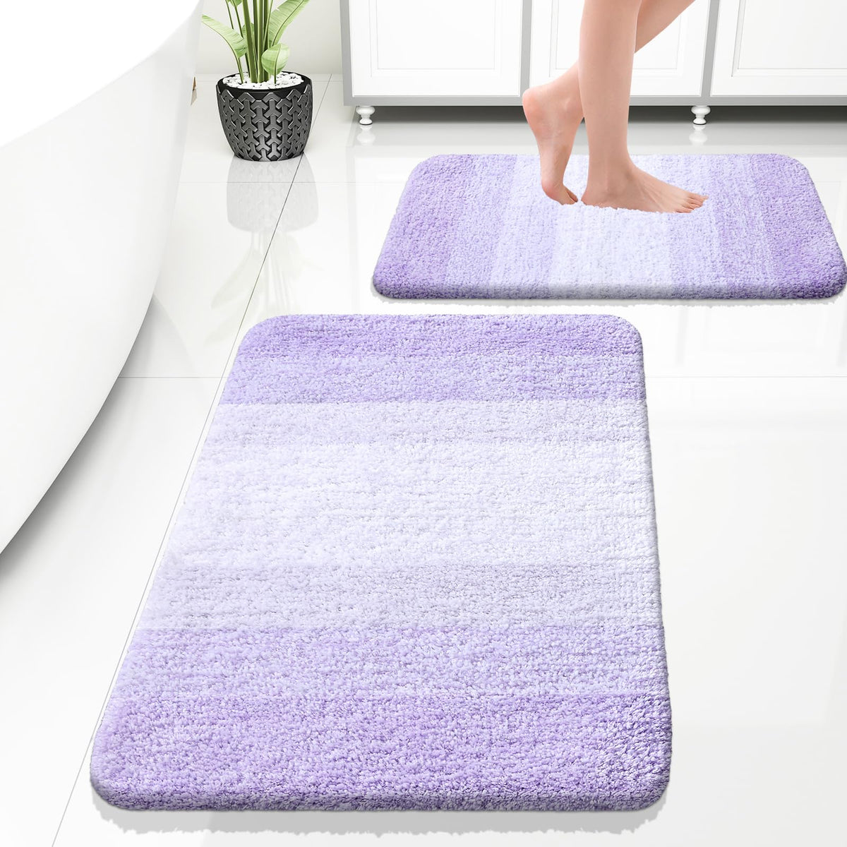OLANLY Micorfiber Bathroom Rug Set 2 Piece, Soft Bath Mats, Light Purple