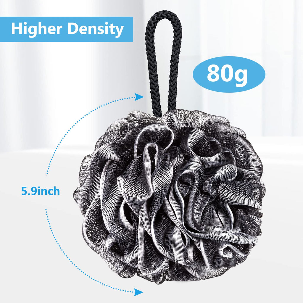 VANZAVANZU Bath Loofah Large 80g Shower Sponge Body Scrubber Mesh Pouf for Men and Women, Set of 4 (Black with White)