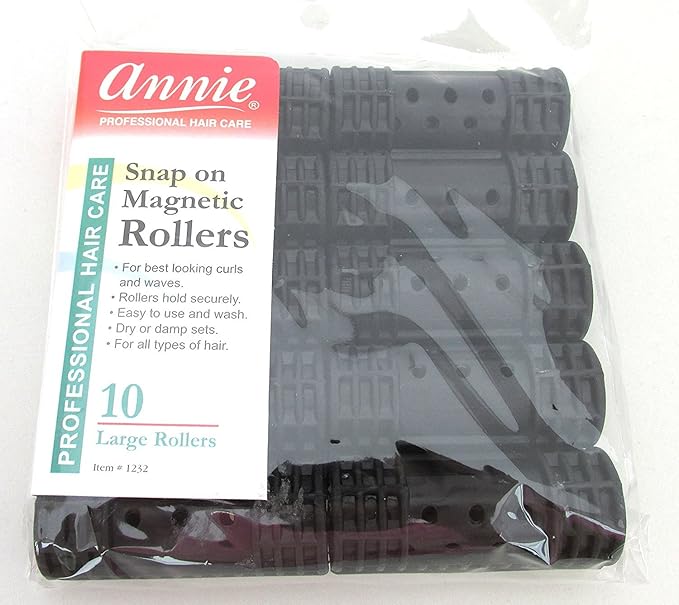 Annie Snap-On Magnetic Hair Rollers, Medium 3/4 Inch, Black Curlers for Curls & Waves, Easy Fast Setting, Secure Comfortable Fit for Dry or Damp Styling