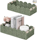 CubesLand Toilet Paper Storage Basket, Scalloped Edge Shelves Basket for Organizing for Over Toilet Tank Storage, Home Decor Baskets for Shelf, Countertop, Living Room, Bedroom, Handwoven, Green