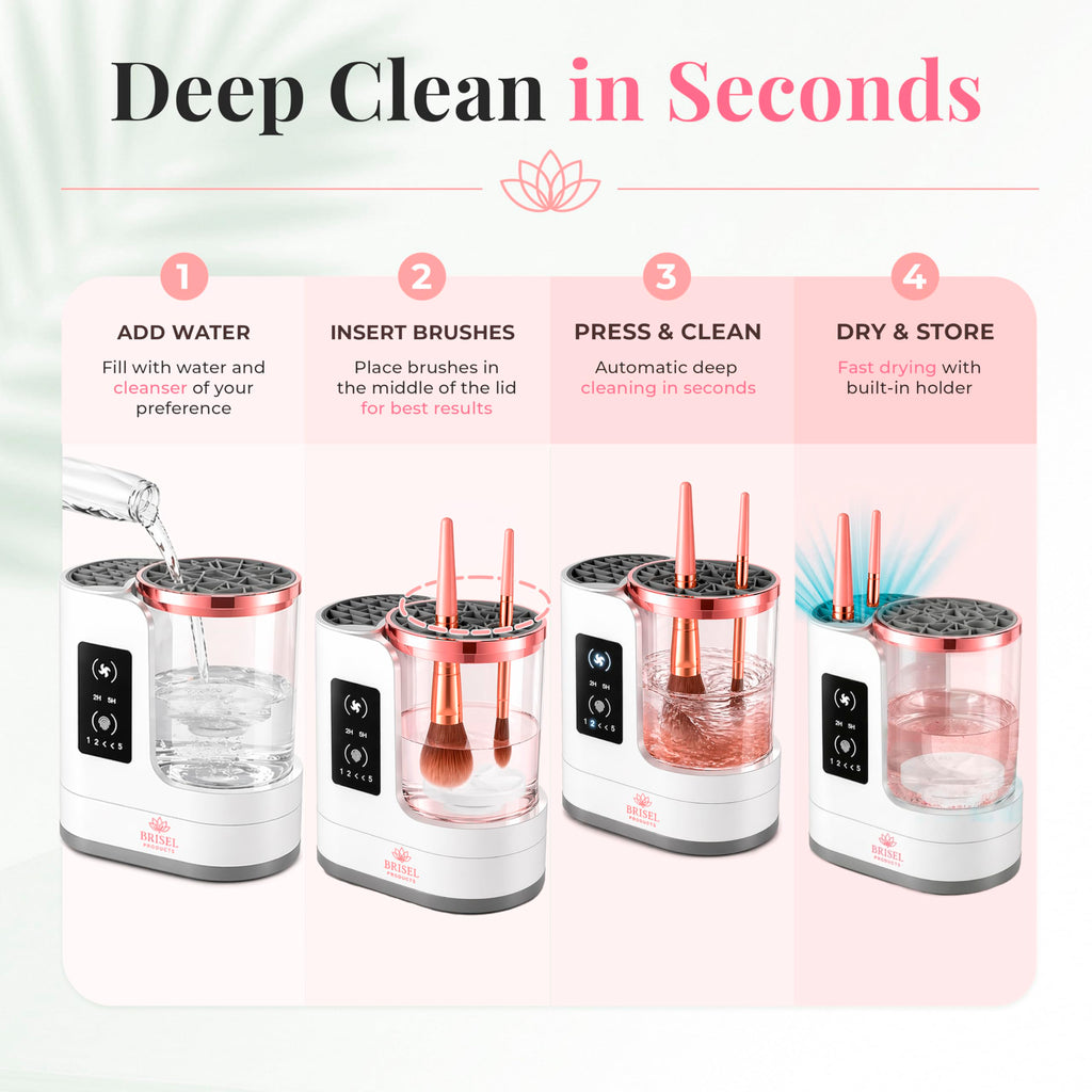 BRISEL 3-in-1 Electric Makeup Brush Cleaner & Dryer Machine, Automatic Cosmetic Brush Washer, USB Powered with LED, Deep Cleaning & 2H/5H Timed Drying, Fits All Makeup Brushes & Sponges