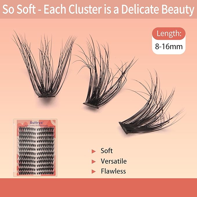 3D Multi-Layered Natural Lash Clusters 216PCS – DIY Eyelash Extensions, Faux Mink Cluster Lashes for Cat Eye&Fox Eye Look, Symmetric Full Volume False Eyelashes for Home Application (8-16mm)