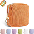 Playexen Period Bag for Girls, Corduroy Sanitary Napkin Storage Bag, Orange