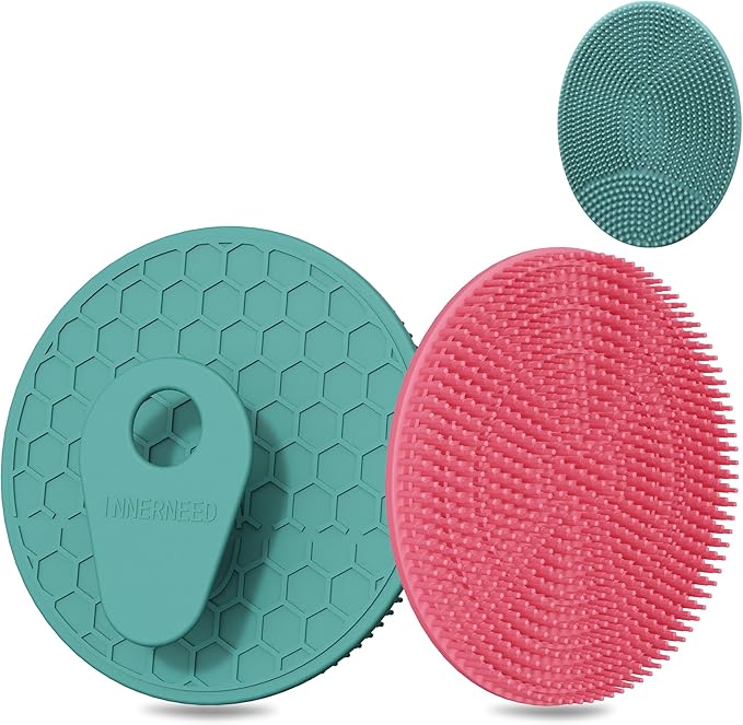 INNERNEED Silicone Body Scrubber Gentle Exfoliating Brush Set, Green+ Pink