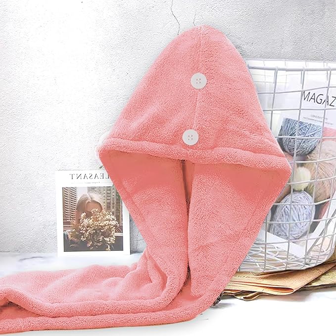 Microfiber Hair Drying Towel Wrap for Women, Hair Turbans Towel for Wet Hair,turbie Twist Hair Towels(The Color of the Picture is for Reference only) (Pink-Double Layer)