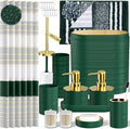 InnJoey Bathroom Set - Bathroom Sets with Shower Curtain and Rugs, 25PC Bathroom Accessory Set, Green Bathroom Accessories Set with Trash Can, Soap Dispensers