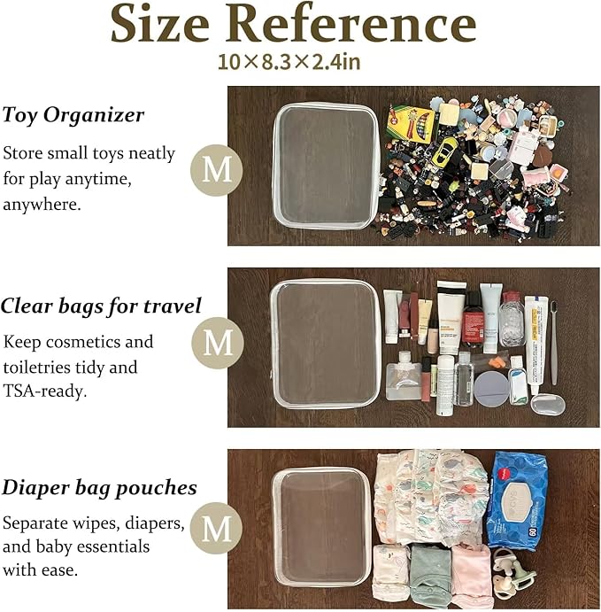 WELPIRT 4 pcs Clear Zipper Pouches,Hard Shell Zipper Case, Toiletry Bag for Travel, CLear Diaper Bag, Toiletry Pouch, Travel Organizer, Cosmetic Bag,Toy Storage Bins (M+3S)(Black)