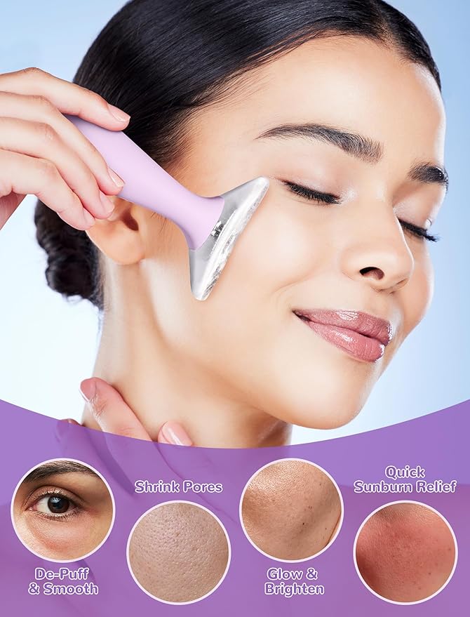 NiHome Purple Silicone Facial Ice Mold Tool, Reusable Cooling Face and Body Stick for Puffiness Relief, Pore Tightening, Sun-Exposed Skin Soothing, Headache Refreshing Care, Portable with Handle