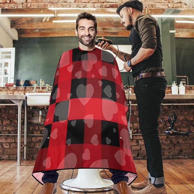 visesunny Mothers Day Heart Tartan Buffalo Check Plaid Barber Cape Anti-Static Hair Cutting Cape with Snap Closure Professional Salon Polyester Cape Barber Water-Resistant Hairdressing Cape