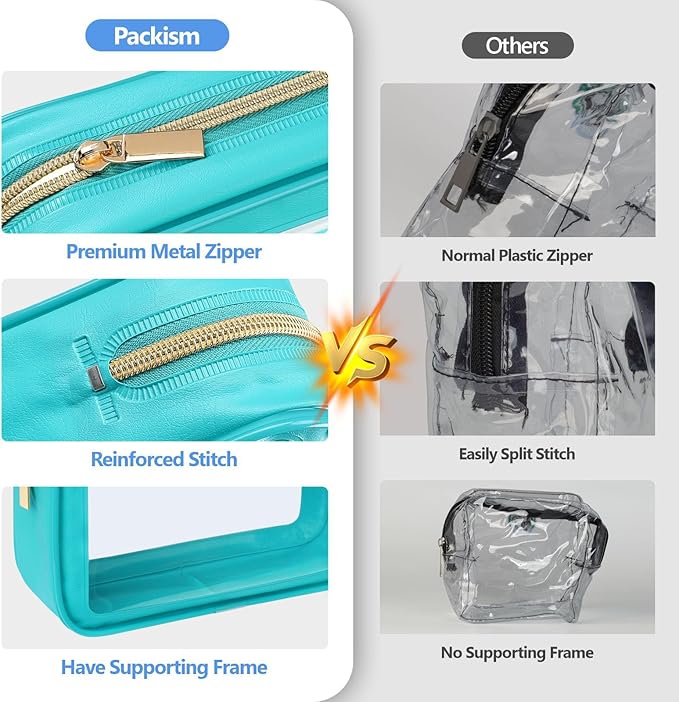 PACKISM Clear Makeup Bag Travel - TSA Approved Toiletry Bag, Turquoise
