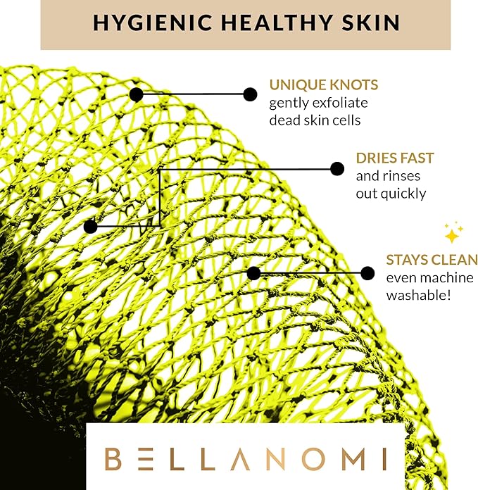 BELLANOMI African Exfoliating Net Sponge, Authentic, Ethically sourced from Nigeria, 45 inches Long, Back Scrubber for Daily use (Lemon)